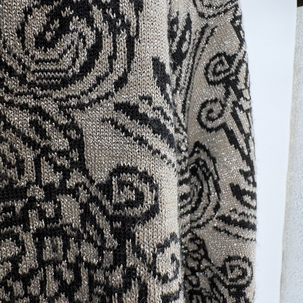 Chico's Seraphina Cardigan Size 0 Metallic Wool Black Gray Baroque Scroll - Picture 4 of 11